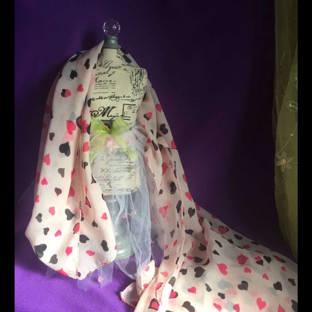 EXTRA LARGE Lovely Pink Wrap / Scarf with Hearts